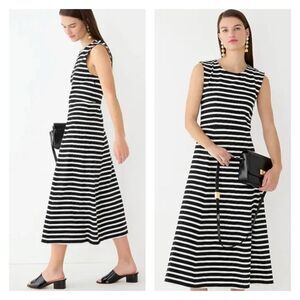 J. Crew Cap sleeve knit midi dress BP914 Perfect Black Stripe XXL 2X Preppy